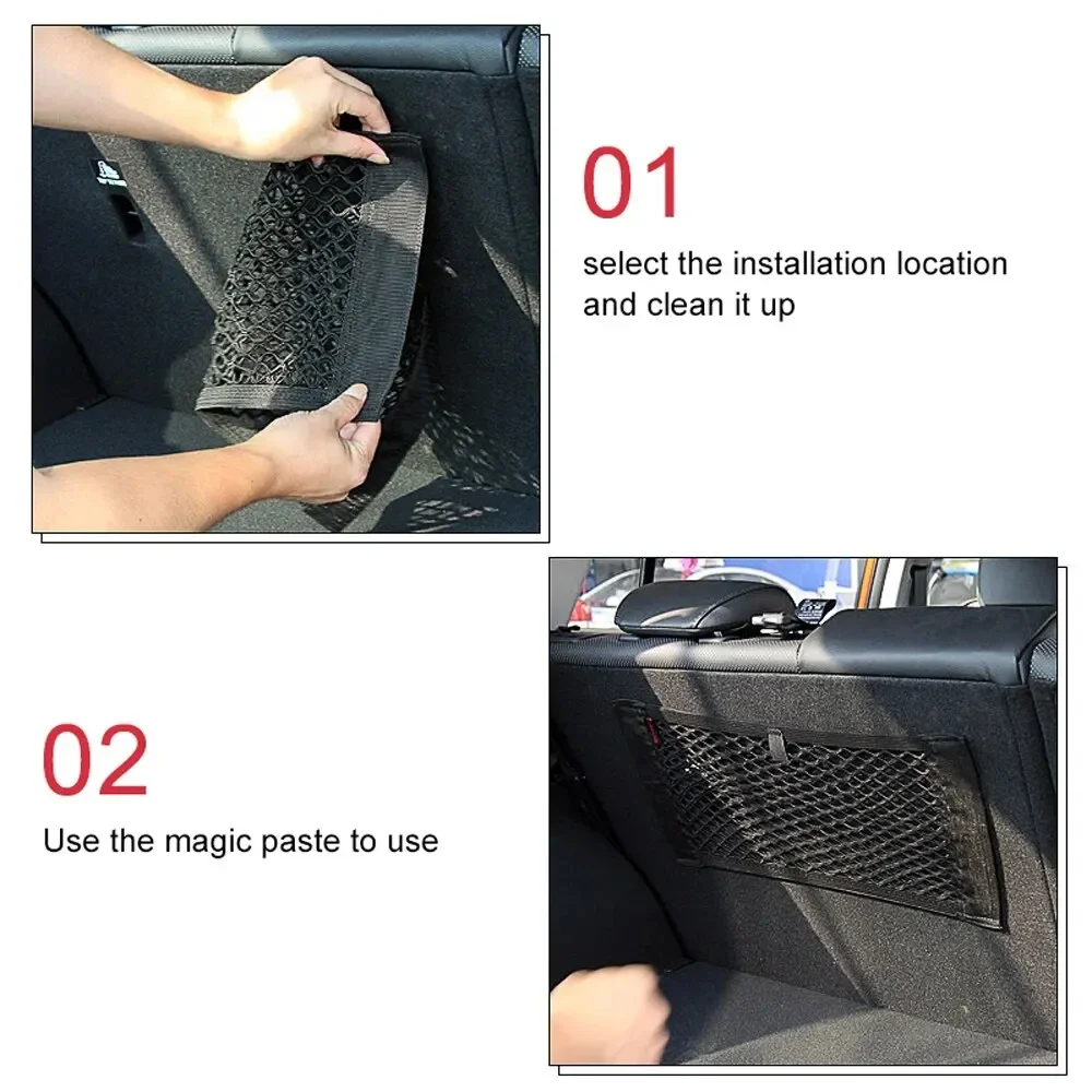 Trunk storage organizer 40x25cm/50x25cm Car Back Rear Trunk Organizer Net Mesh Seat Elastic String Magic Sticker Universal Storage Bag Pocket