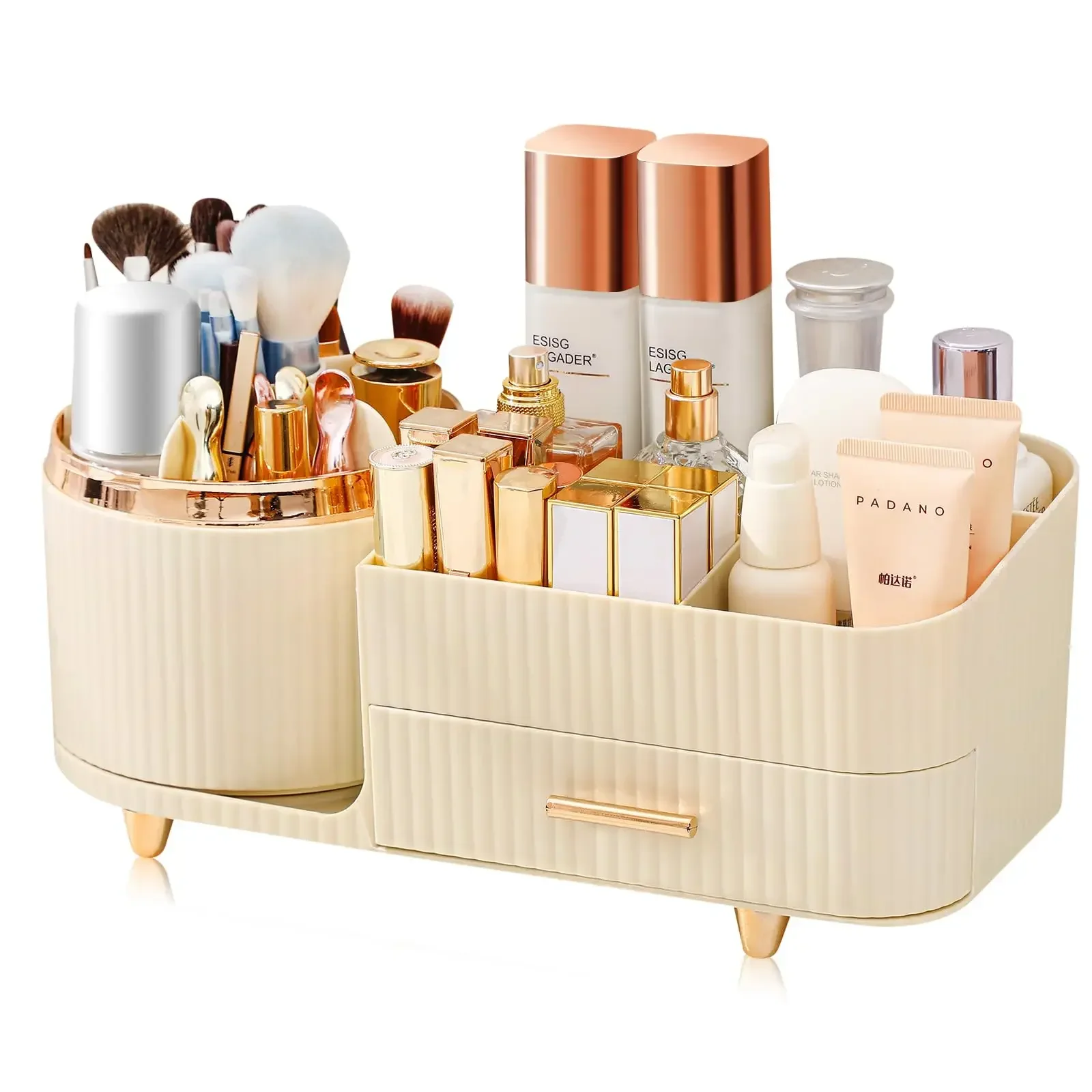 Large Capacity 360° Rotating Makeup and Skincare Organizer with Drawers