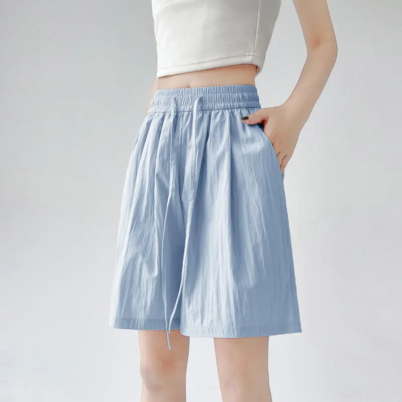 Elegant Fashion Harajuku Slim Fit Female Clothes Loose Casual All Match Sports Pants Solid High Waist Thin Style Wide Leg Pants