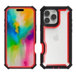 Heavy Duty Dual Layer Transparent Luxury Shockproof Durable Phone Case - iPhone 14 Plus (Black Red)