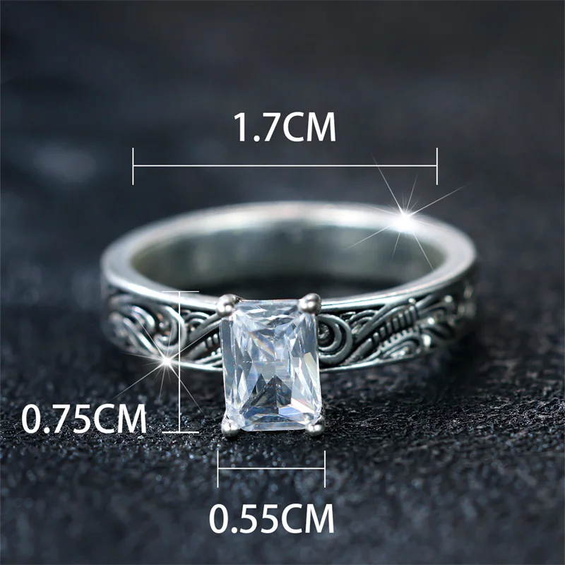 Cute Female White Zircon Stone Ring Trendy Silver Color Square Engagement Bride Wedding Jewelry For Women
