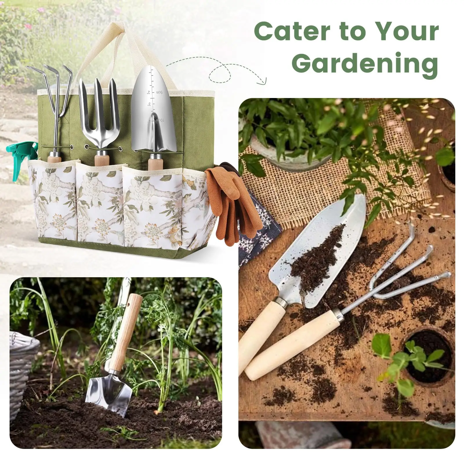 Description Picture 5 of item10Pcs Combination Garden Shovel Rake Spade Bonsai Tools Set Wooden Handle for Flowers Potted Plant Garden Weeding Tools Set