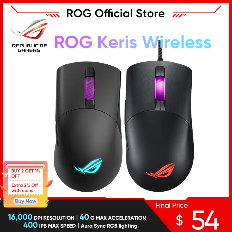 ASUS ROG Keris Lightweight Wireless gaming mouse Wired/2.4 GHz/Bluetooth  Connectivity 16000 DPI Aura Sync RGB Lighting AliExpress Mobile