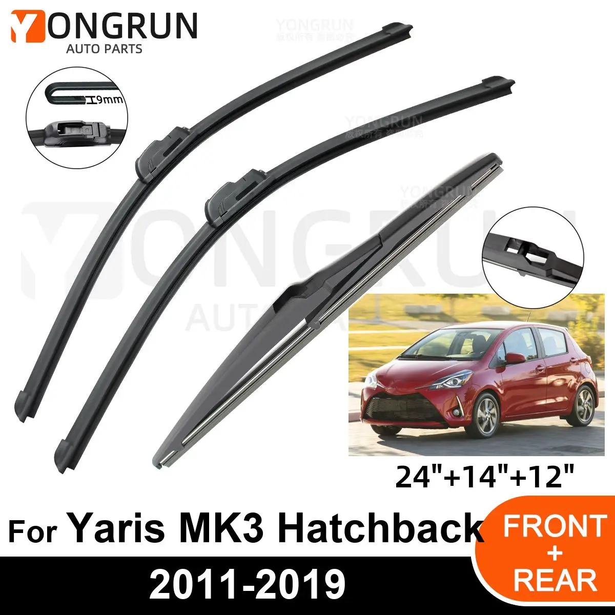 

3PCS Car Wiper for TOYOTA Yaris MK3 Hatchback 2011-2019 Front Rear Windshield Windscreen Wiper Blade Rubber Accessories