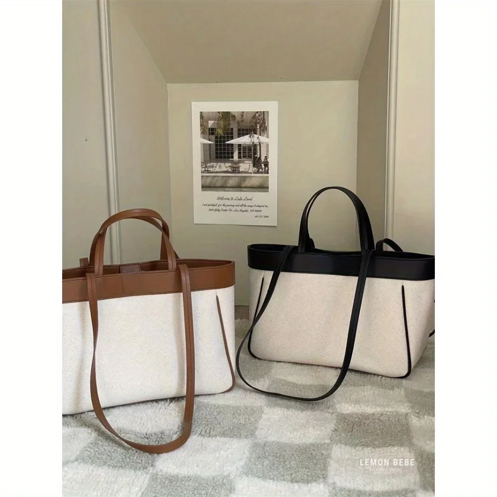 حقيبة كتف قماشية كاجوال للسيدات - حقيبة يد بلون مو...