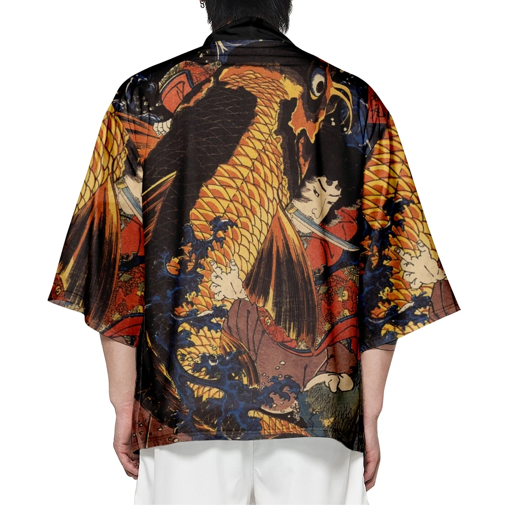 Japanese Ukiyo-e Carp Print Traditional Kimono Women Men Yukata Cardigan Haori Oversized Streetwear Top Plus Size Dance Costumes