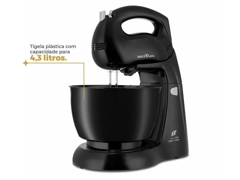 Batedeira Britânia Preta 500W 4 Velocidades 4,3L Pérola 550 - 220V 5