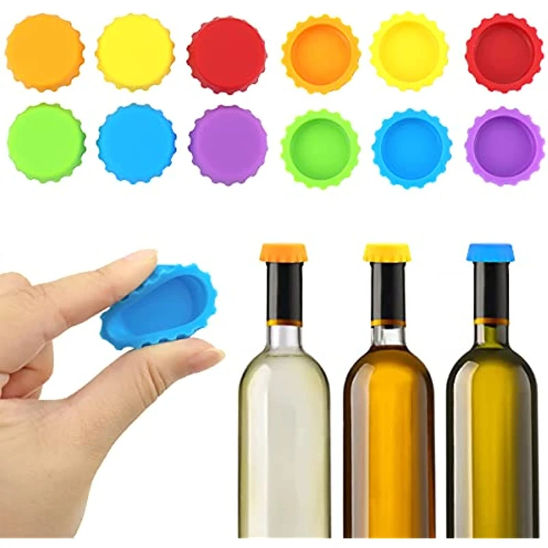 SILICONE BOTTLE CAPS, Wine, Beer, Soda & Straw Hole Caps 