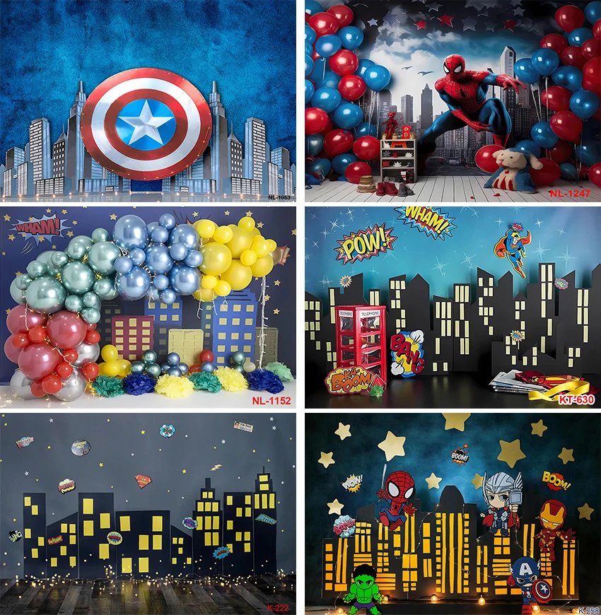 The Avengers Superhero Backdrop Vinyl Cartoon Character Image Photography Background for Baby Shower Photo Booth Studio Props