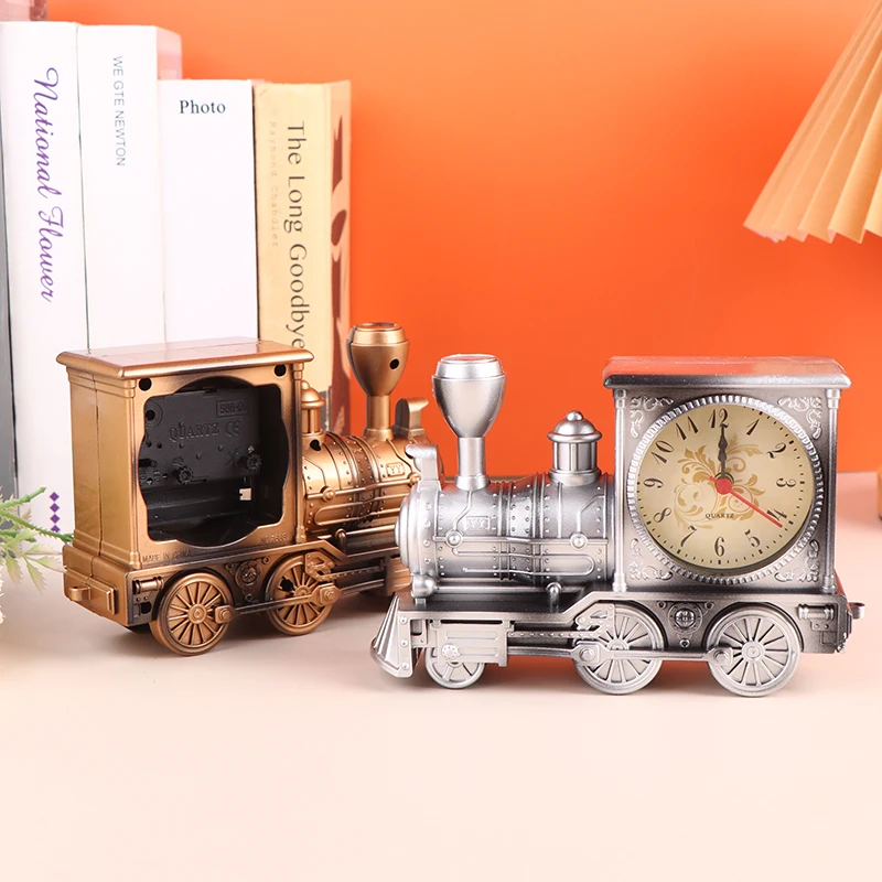Creative Locomotive Train Alarm Clock Antique Engine Design Table Desk Decor Ornaments