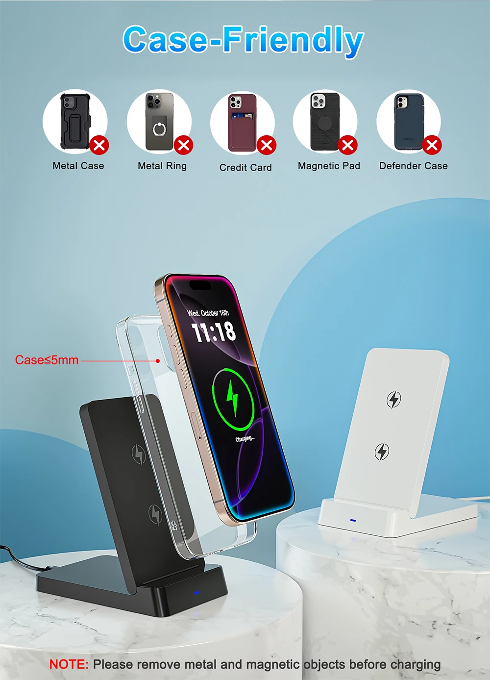 Faltbarer kabelloser Desktop-Ladeständer für iPhone 17 16 15 14 13 12 Pro Max Samsung Xiaomi 17 – Schnelle Ladestation – Detail 10
