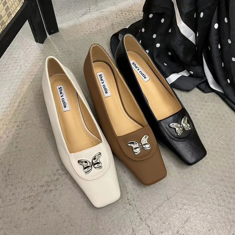 

Square Toe Women Pumps Beige Brown Black 2023 New Arrivals Butterfly Design Shallow Slip On Fashion Office Pumps Size 35-39