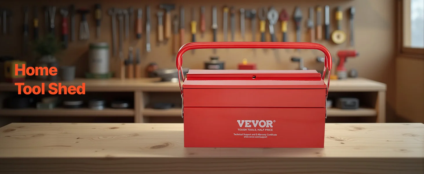 SucceBuy Metal Tool Box 2-Tier 3-Tray Portable Folding Tool Chest Organizer with Handle & Lock Toolbox for Factory Repair Shop