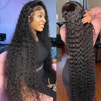 30 36 Inch Deep Wave Lace Front Wig 13x6 Hd Lace Frontal Wig 13x4 Curly Human Hair Wigs For Women Water Wave 360 PrePlucked Lace 1