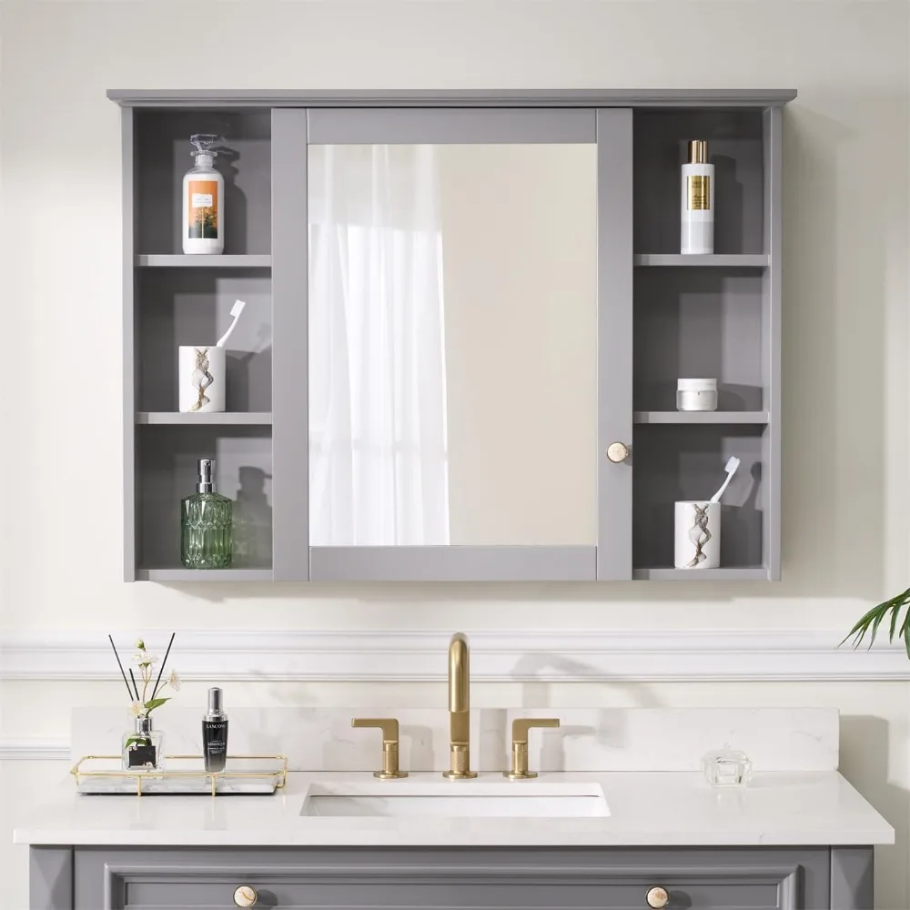 42x30" Wall Mounted Wood Bathroom Medicine Cabinet with Mirror