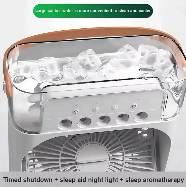 Fan/cooling fan portable household three in one small air cooler, LED night light, 5-hole humidifier, 1-3 hour timer 2