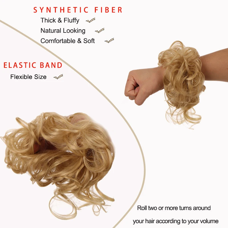 LUPU Synthetic Messy Chignon Donut Hair Bun Ponytail Extensions Scrunchies Elastic Rubber Hair Band Hair Ties Curly Hairpiece