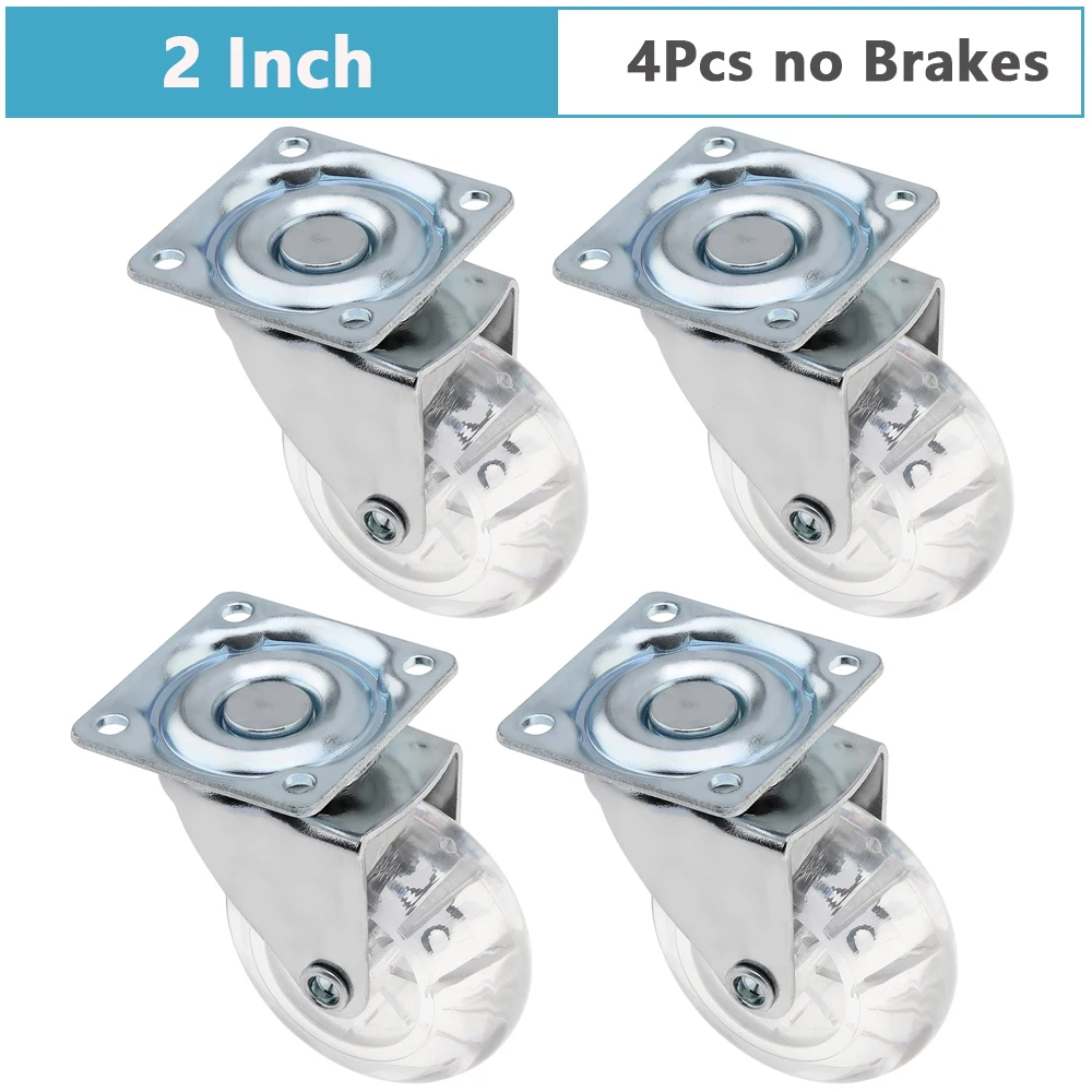 Swivel Castors 3" Caster Wheels,Caster Set Of 4, Heavy Duty Casters With Brake, No Noise Locking Casters With Black Polyurethane (PU) Wheels, Swivel Plate Castors 40mm Points