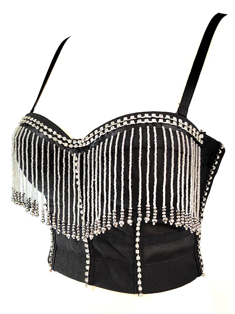 

Rhinestone Tassel Halter with Girdle Waist Girdle Hot Girl Stage Performance Costume Club Bungee Dance Fish Bone Girdle Girl