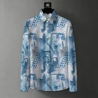 Nouvelle chemise tendance pour homme printemps/automne avec imprimé graffiti abstrait, infroissable, style mature, décontracté chic, polyvalente 6
