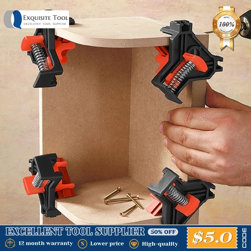 4pcs 90 Degree Right Angle Clamp Set Picture Frame Corner Clips Mate Woodworking Hand Tools Fixing Clip Positioning Tool Kit 10 90 ° 3d woodworking line drawing angle ruler angle positioning t shaped line drawing circular lines tool right angles rule