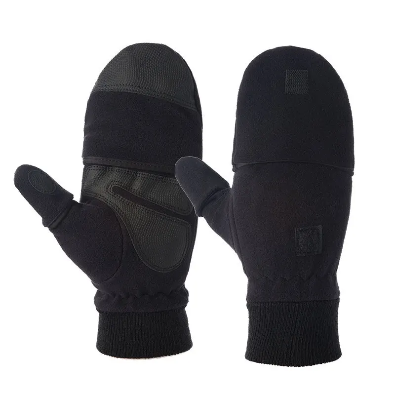 Winter Flip Cover Black Fishing Gloves Half Finger Anti-Slip Breathable Camera Photography Sports Outdoor Warm Gloves