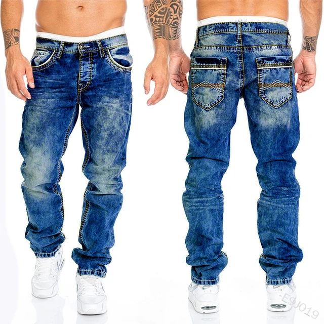 Mens Jeans Brands Straight Stretch Slim Jean Homme Pantalones Hombre Casual Pants Denim Trousers Baggy Jeans Black Blue 1