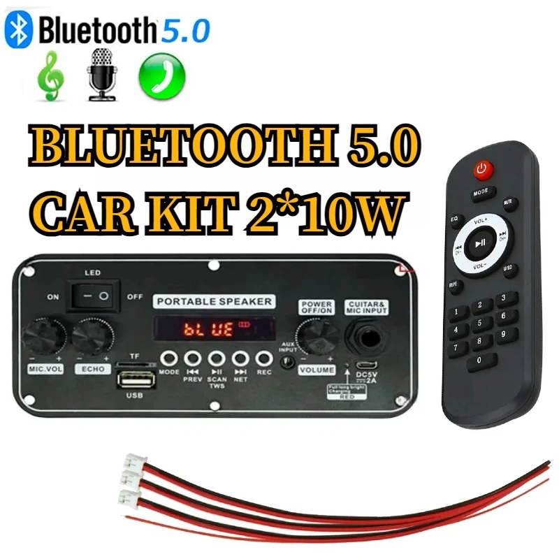 Placa Decodificadora para Leitor de Música Automóvel Bluetooth 5.0 Mp3 Wav Ape 20w Amplificador Áudio Automóvel Faça Você Mesmo Módulo de Rádio fm Rgb tf Aux Usb Registro do Microfone dc 5v