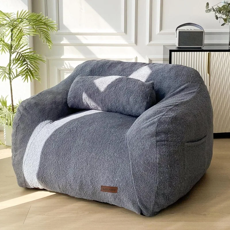 

Giant Bean Bag Chair with Pillow,Fuzzy Fabric Fluffy and Comfy Bean Bag Sofa Large Bean Bag Chair Adult Size with Filler