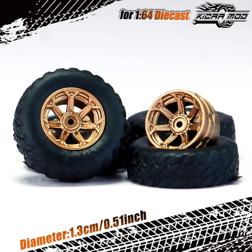 Kicarmod 1/64 Modellauto All-Terrain-Räder mit Gummireifen, Nietachse, Durchmesser 13mm, Umbauteile für Offroad-Fahrzeuge – Detail 15
