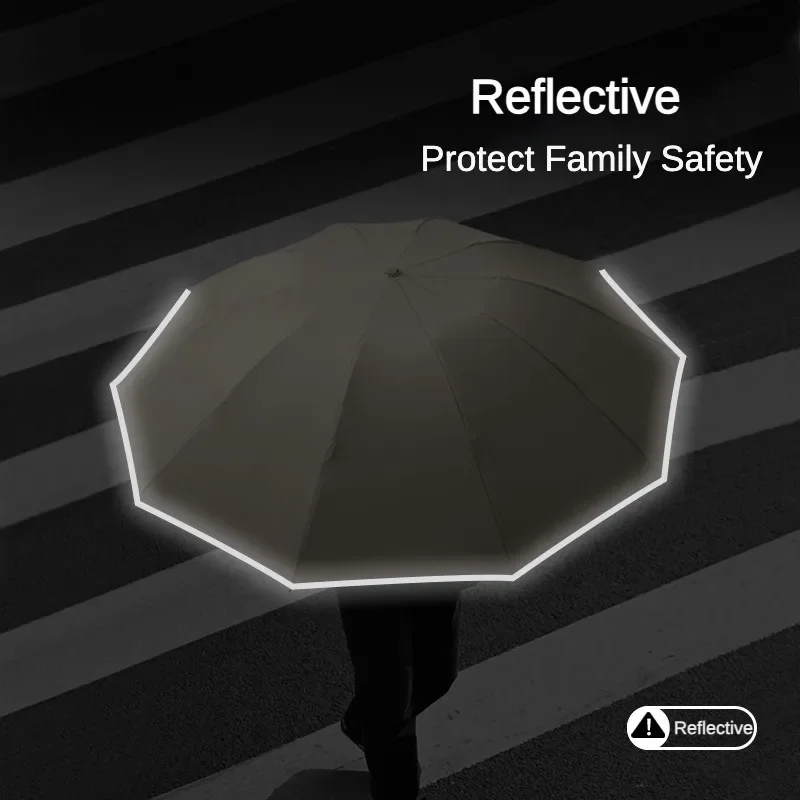 Buckle Automatic Folding Umbrella for Men, Reverse Reflective Strip, Windproof, Outdoor Sports, Rain Umbrellas Women Parasol