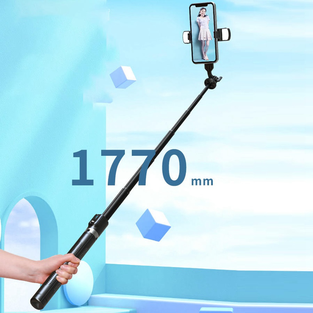P100 Selfie Stick Tripod with Fill Light 1770mm Retractable with Wireless Remote BT 360 Rotation Phone Camera Stand Holder