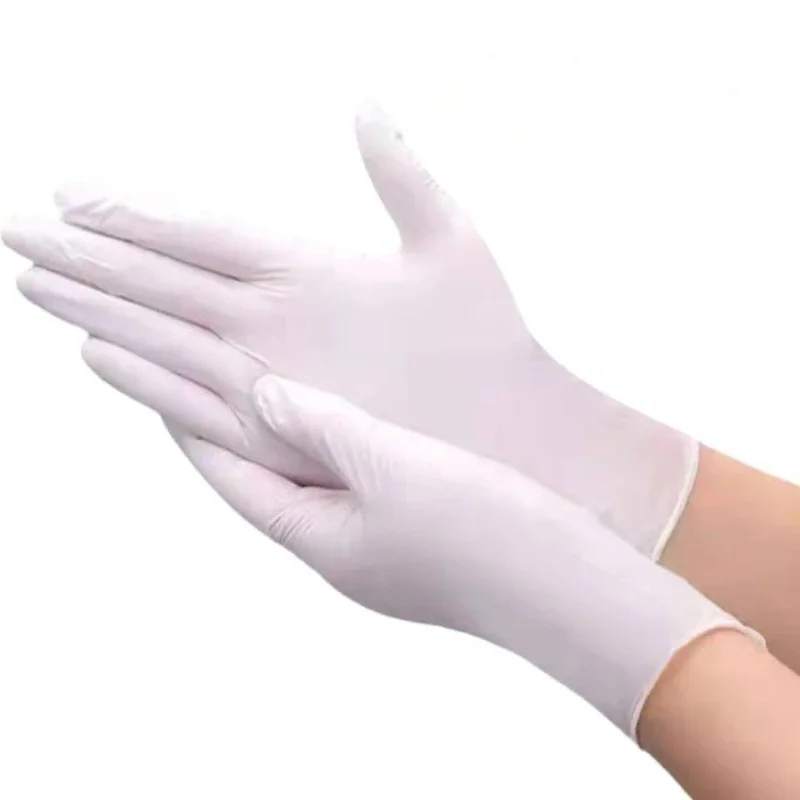 Nitrile Gloves Waterproof Oil Resistant Thickened Kitchen Hair Dye Tattoo Household Cleaning Tools 100PCS White