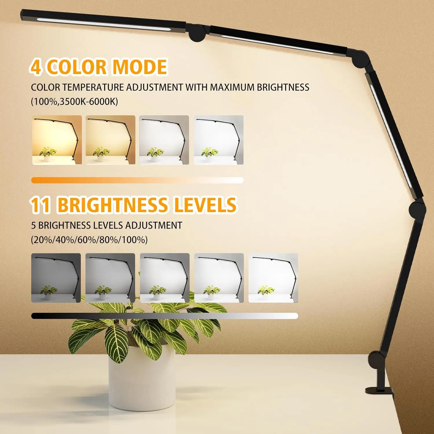 LED Desk Lamp with Clip, Multi-Angle Flexible 4-Segment 3-Light Source Office Desk Lamp, Table Lamp for Home Office Studio 4