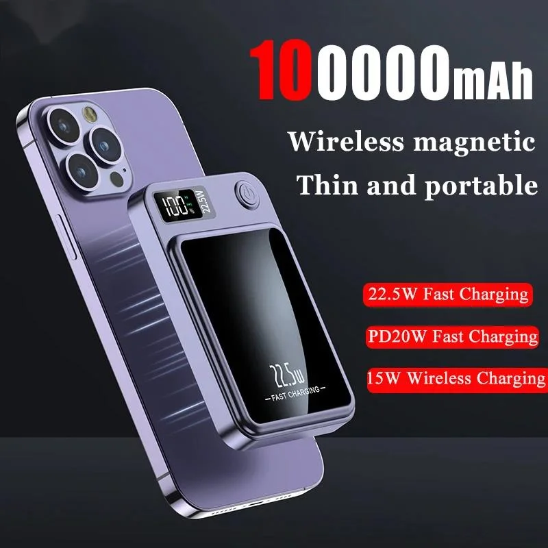 Originale Per Xiaomi 100000Mah Mag Safe Power Bank Qi Magnetic Wireless Fast Charging Power Bank Per Iphone Slim E Portatile