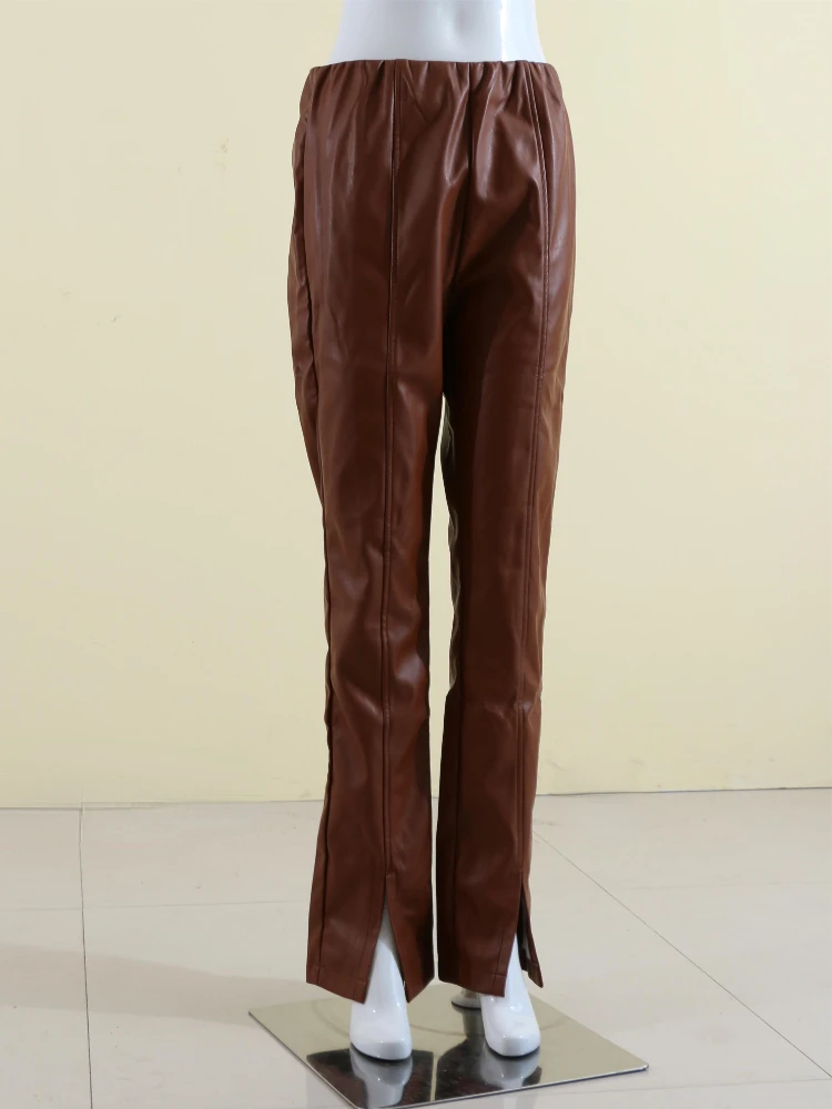 

Vintage Pu Leather Women's Pants NEW Autumn Winter Pants Korean Fashion High Waist Trousers Outer Female Clothing Streetwear