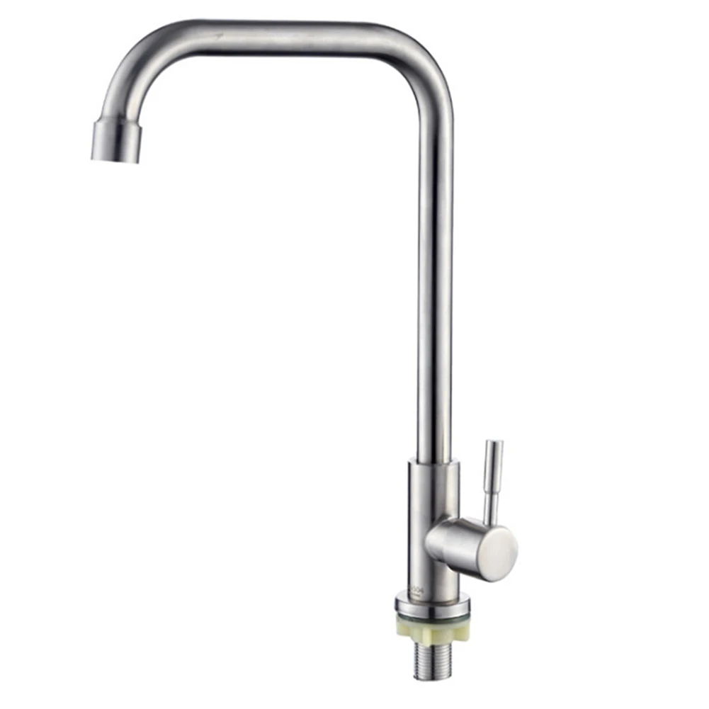 1pc Kitchen Faucet Stainless Steel Single Cold Water Deck Mounted Single Hole Spout Sink Water Tap Bathroom Accessories