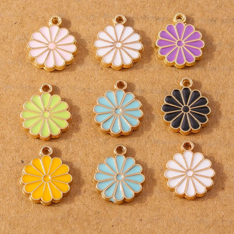 10 Stück süße Emaille-Sonnenblumen-Charms-Anhänger für Halskette, Armband, Ohrringe, DIY-Schmuckherstellung, Zubehör, Zubehör – Detail 5