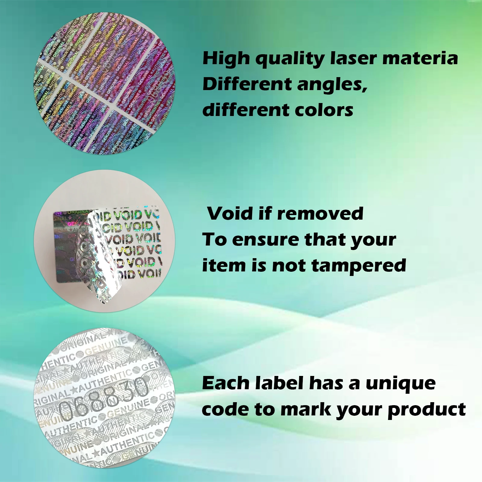 높은 보안 홀로그램 스티커, 2x3cm 실버, 정통 보증, 빈 씰 홀로그램 라벨, 고유 번호 접착 라벨 포함