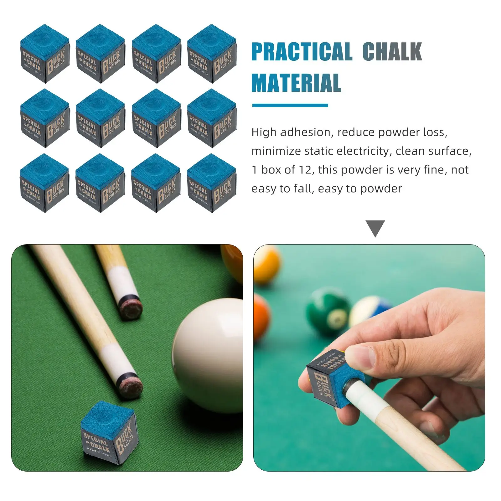 Pool Cue Chalk Billiard Cue Wiping Powder Portable Pool pole Antiskid Chalk Snooker Professional Durable supply 12pcs,billiard chalk