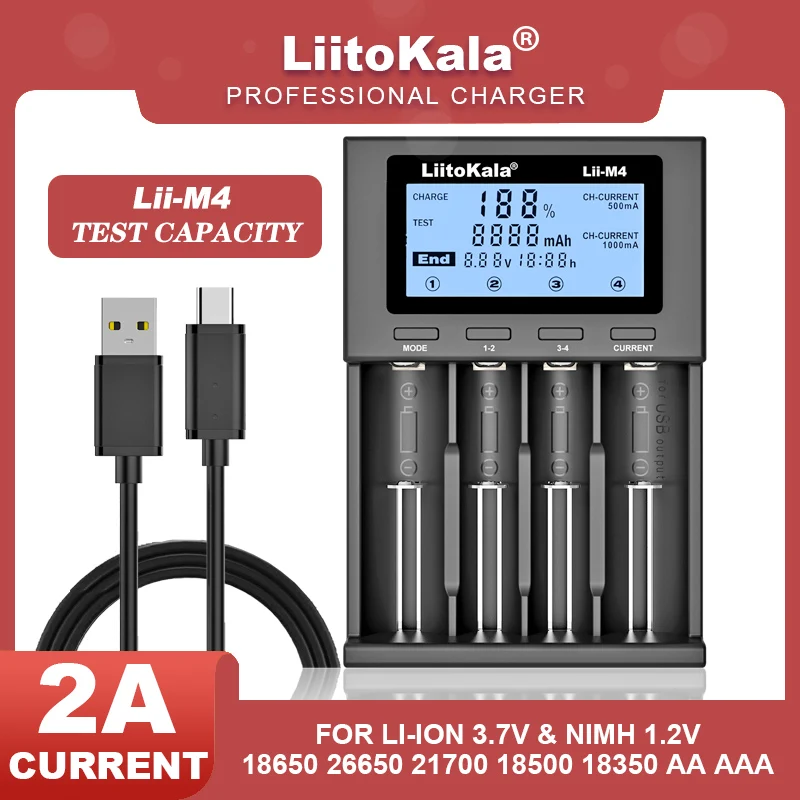 LiitoKala Lii-M4 Lii-M4S Lii-500 Lii-202 Lii-S8 18650 Battery Smart Charger 3.7V 26650 18350 21700 18500 14500 1.2V AA AAA Charger Adapter Battery Charger Power Supply Adapter Fast Charger Battery Charger Adapter