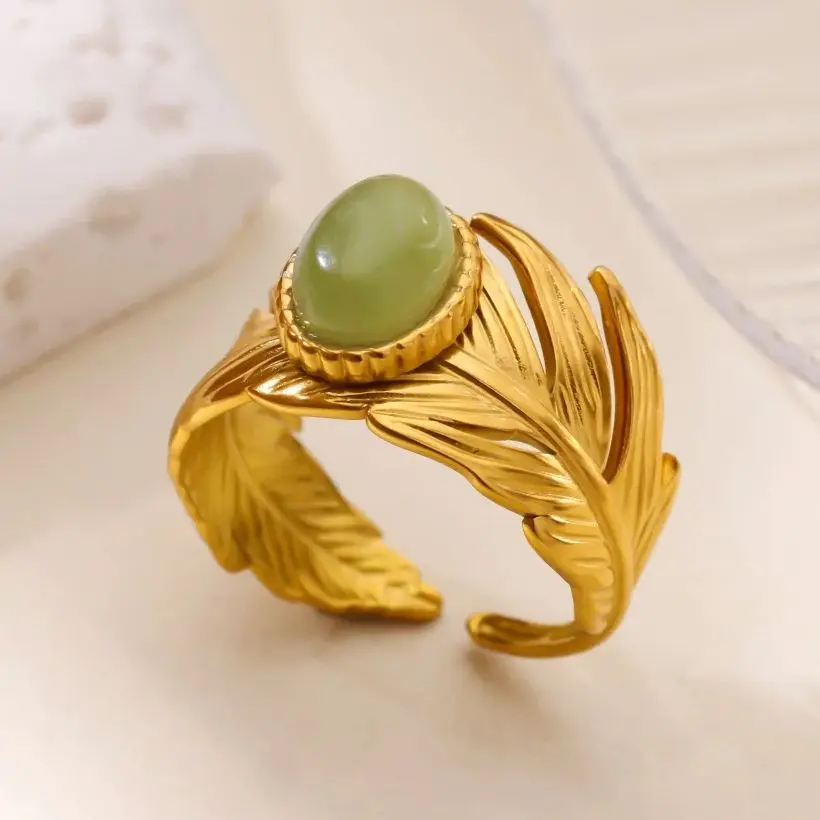 Leaf Ring For Women Gold Stainless Steel Adjustable Geometric Ring
