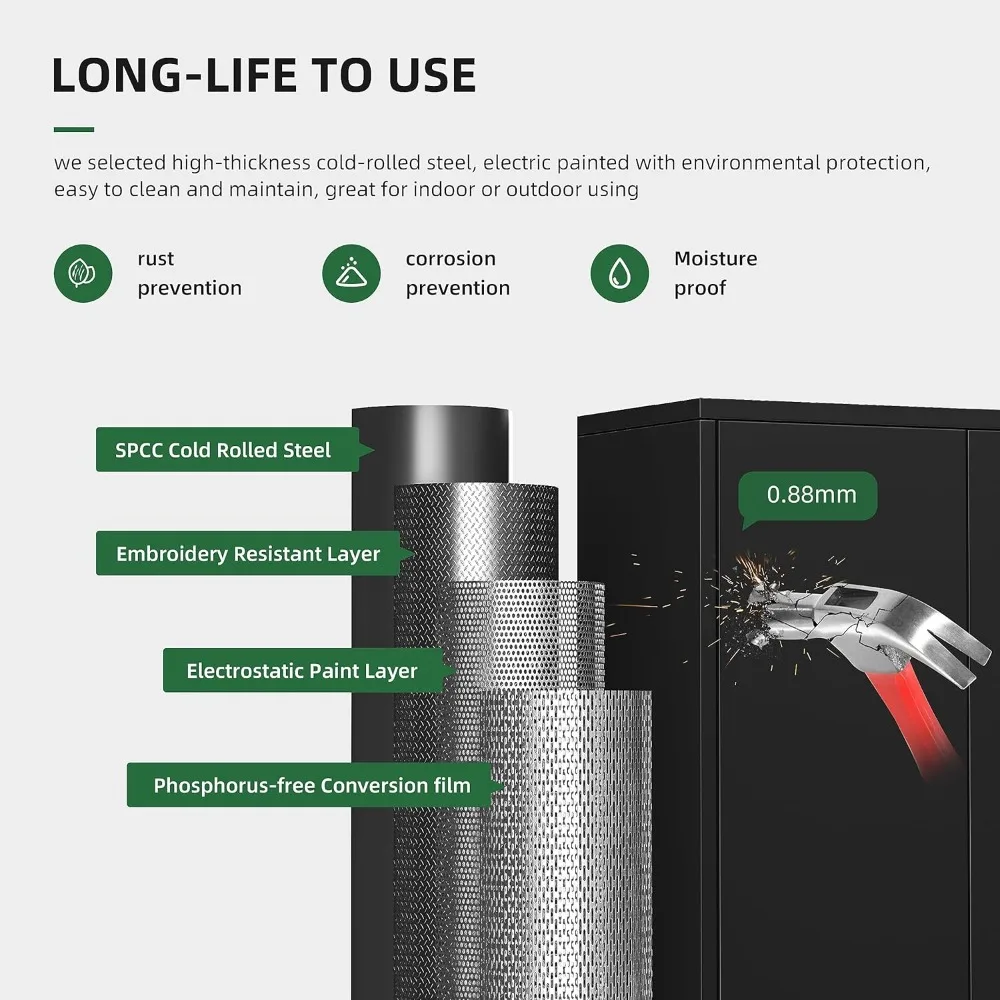 72" h metal storage cabinet, 36" w x 18" d black locking metal garage storage cabinet with doors and 4 adjustable shelves, lock