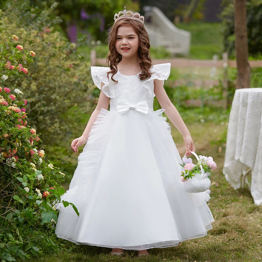 

White Bridesmaid Dresses For Girls Children Puffy Tulle Princess Party Wedding Gown Elegant Kids Girl Formal Evening Dress 8 12Y