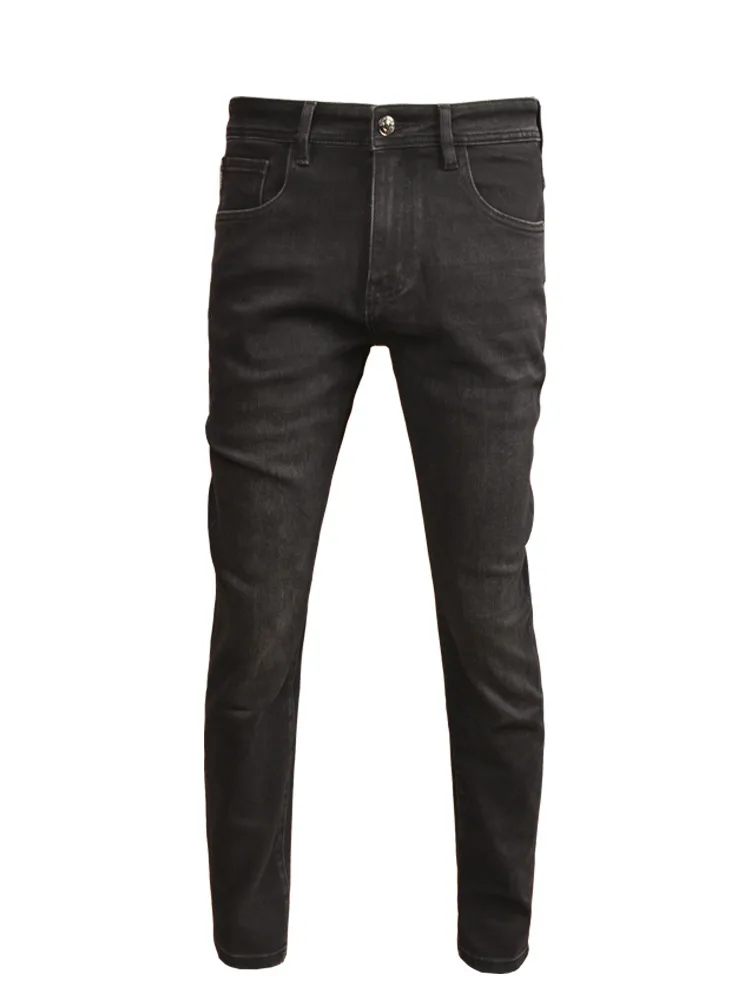 Retro Black Jeans Men's Simple Classic Stretch Slim Straight Korean Style Fashionable Washed Distressed Casual Trousers