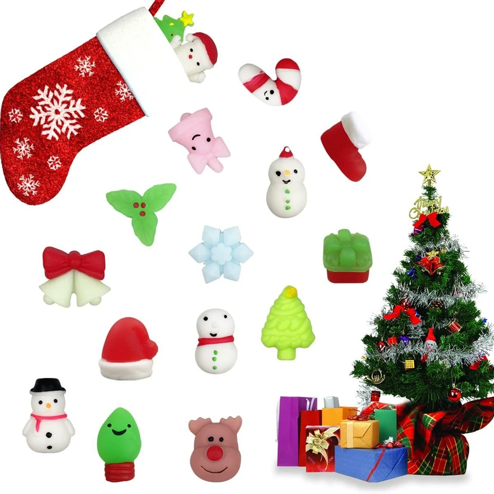 Christmas 24PCS for Kids Adult Santa Claus Snowman Squishy Fidget Toys Mini Mochi Party Favors Tress Relief Toy with Storage Box 4