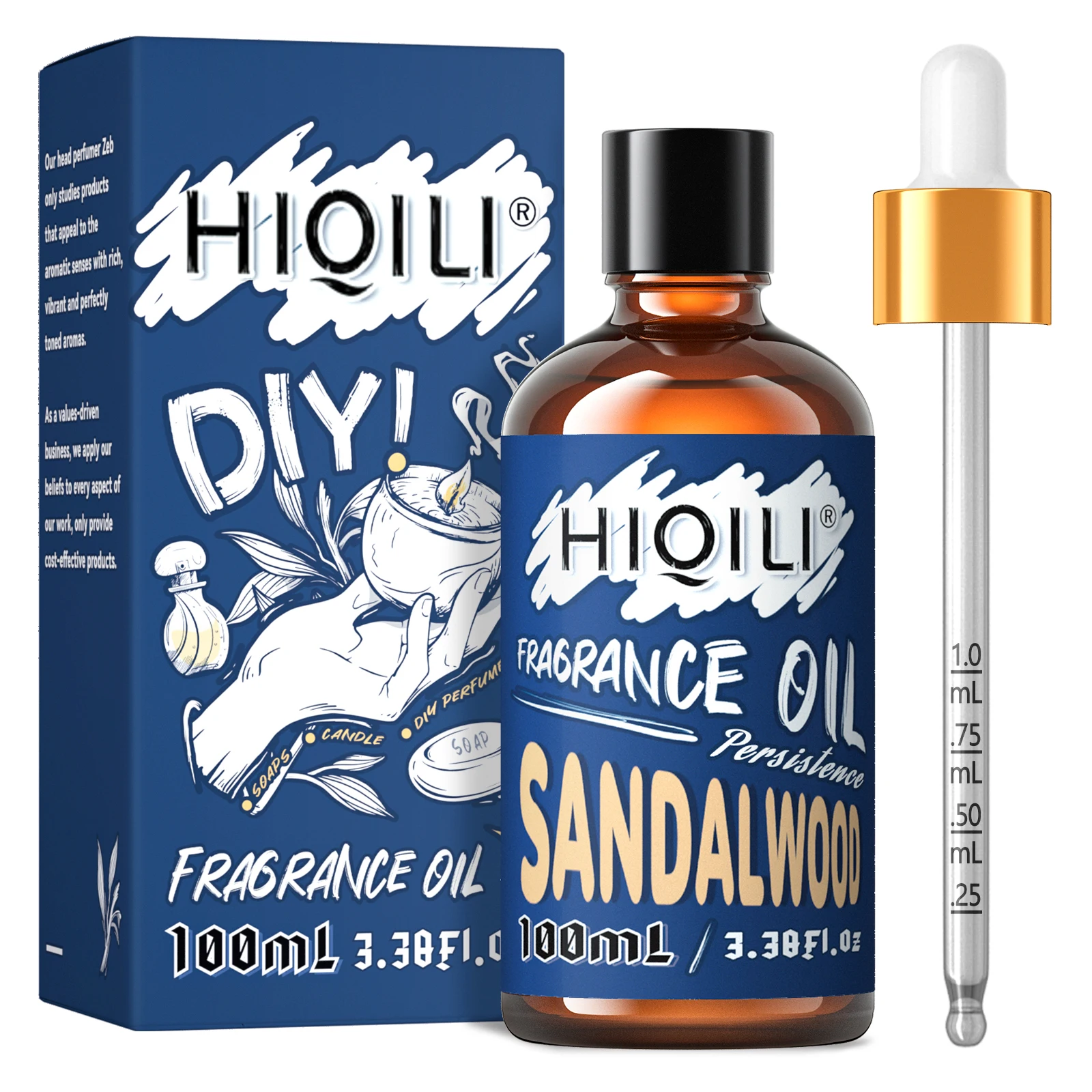 HIQILI 100ML Sandalwood Oil,  100% Pure Oil for Aromatherapy,Car Diffuser, Humidifier, Candle Making, Soap Making, Massage, Gift