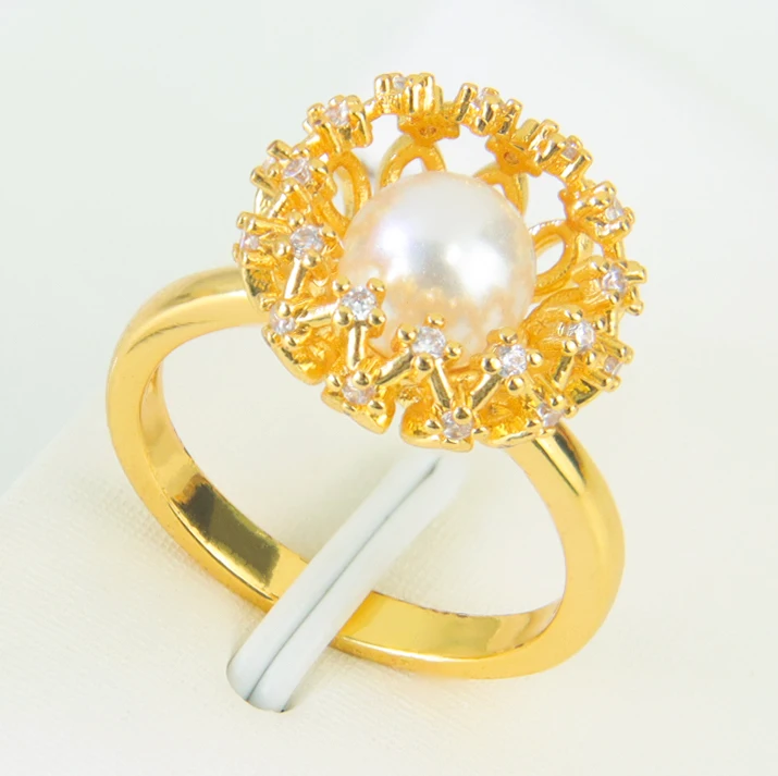 Italienische Mode Perlen Cocktailringe 21k Vergoldet Arabisch Geometrisch Eleganter Zirkonia-Ring Dubai Damen Event Party Schmuck – Detail 15