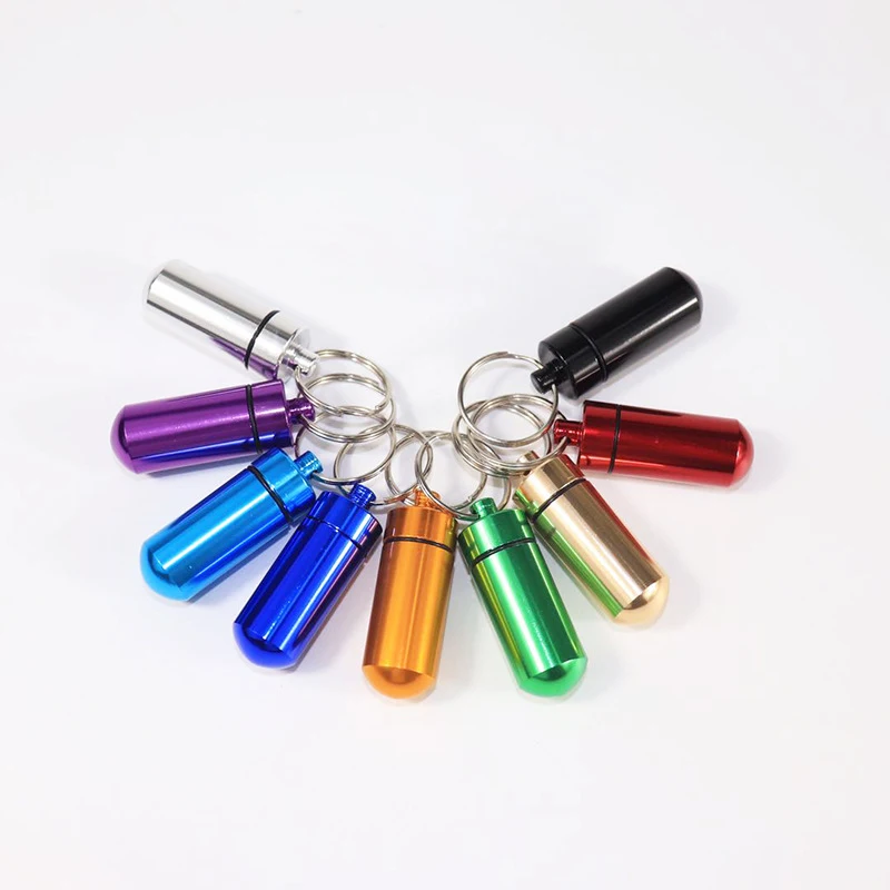 5Pcs Waterproof Aluminum Pill Case With Keychain Outdoor Camping
