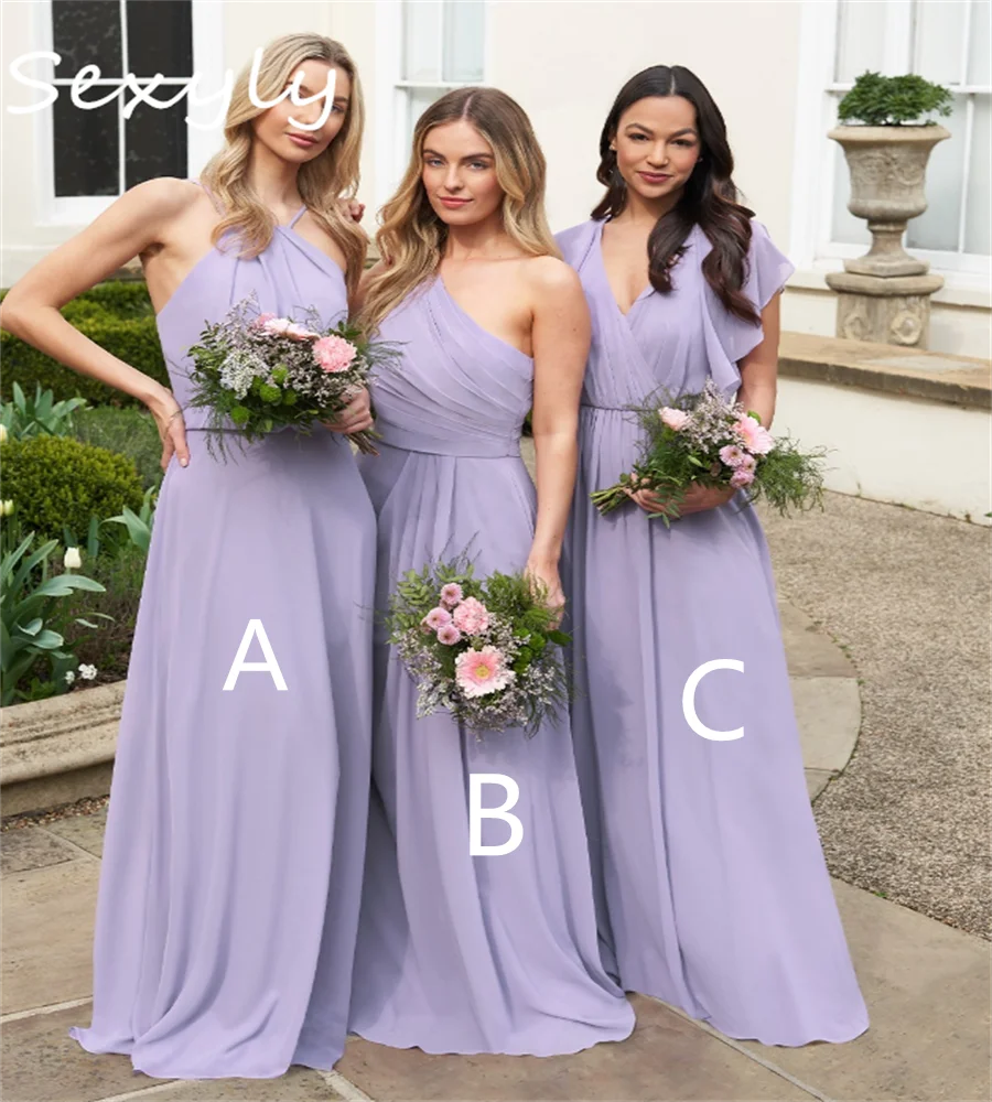 

Mix Lavender Lilac Bridesmaid Dress Multiple Boho Beach Chiffon Maid Of Honor Floor Length 2023 Elegant Wedding Guest Party Wear